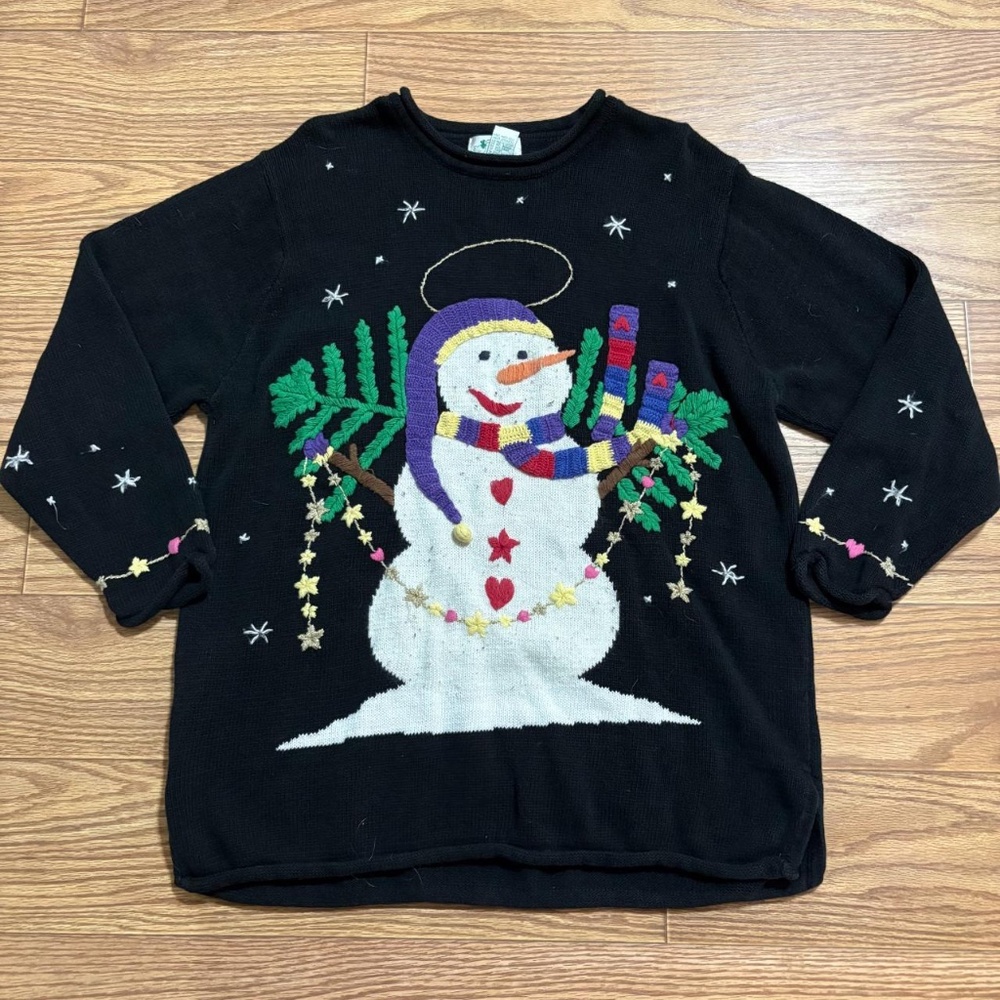The Quacker Factory Vintage Snow Man Embroidered Sweater Size Small
